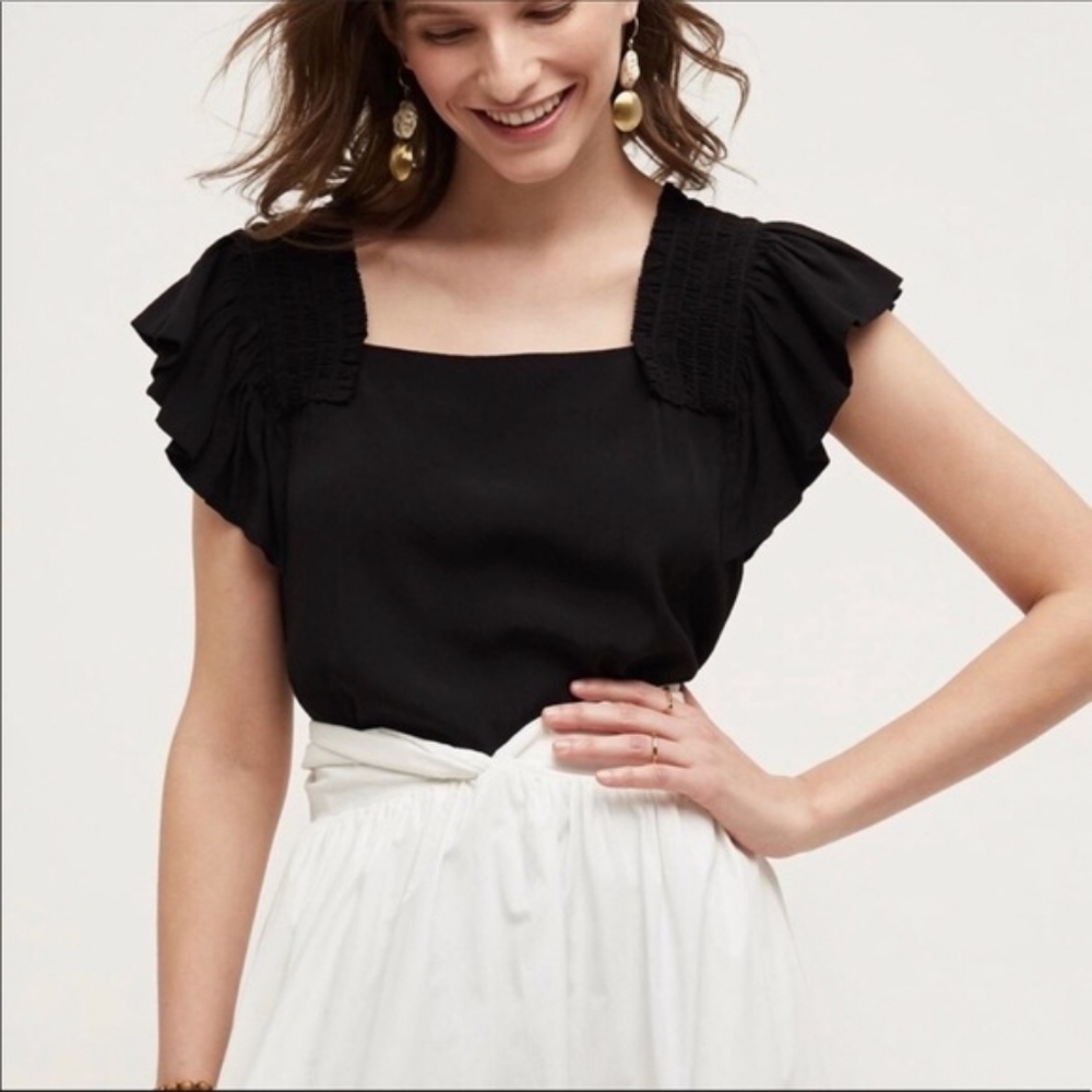 Anthropologie Maeve black ruffle sleeves top